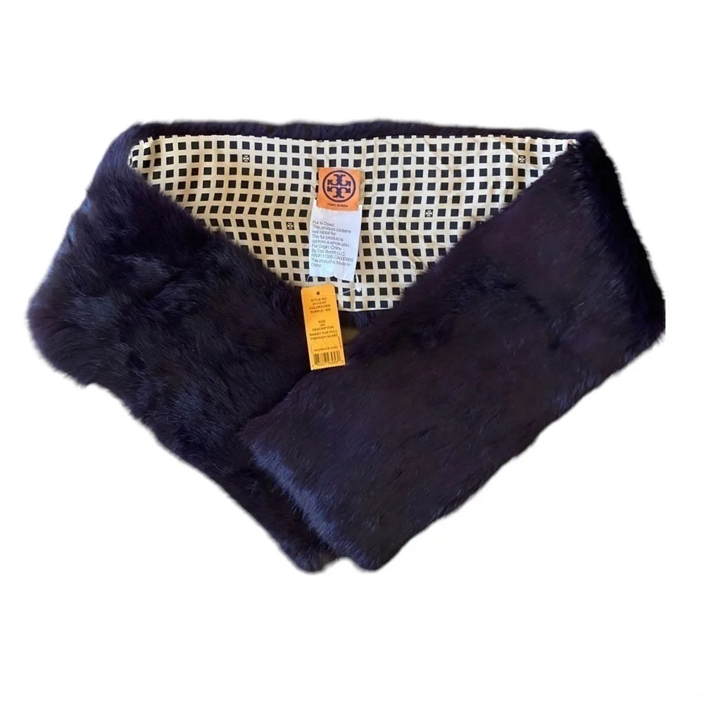 Tory Burch Rabbit Fur Pull Through Scarf NWT in Majestic Purple